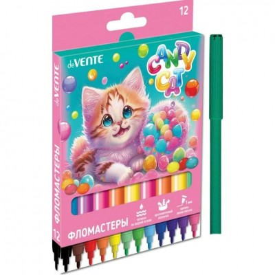Фломастеры 12 цветов Candy Cat вентилируемый колпачок, картонная коробка 5081425 deVente 24/240