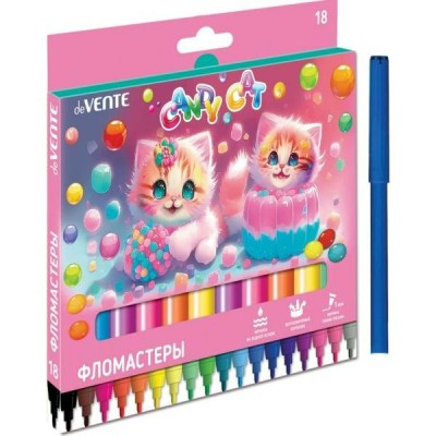 Фломастеры 18 цветов Candy Cat вентилируемый колпачок, картонная коробка 5082425 deVente 12/144
