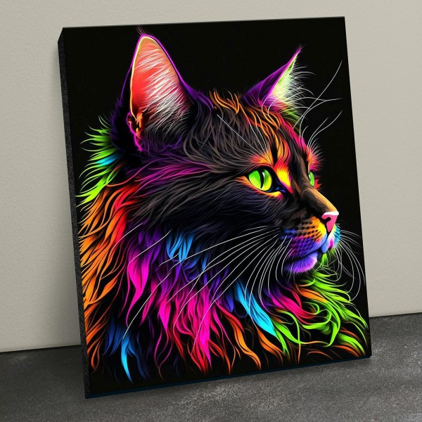Картина по номерам холст на подрамнике 40х50 Радужный котик 17 цветов черный холст BHR0557 Молли