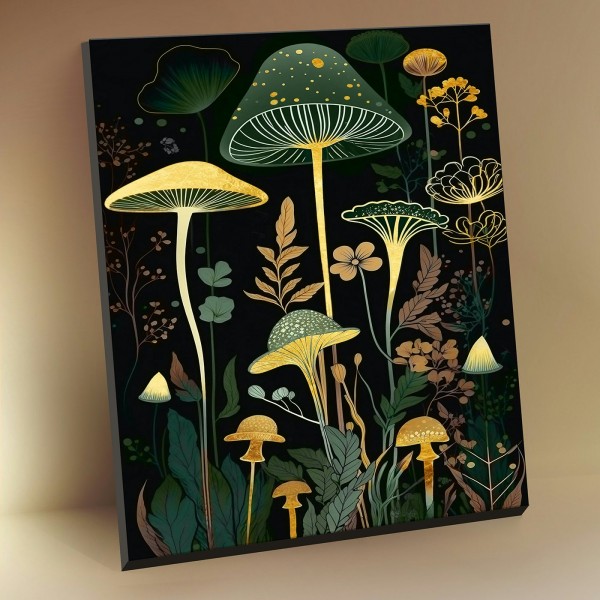 Картина по номерам холст на подрамнике 40х50 Магический лес с поталью 11 цветов черный холст BHR0577 Молли