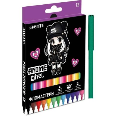 Фломастеры 12 цветов Anime Girl вентилируемый колпачок, картонная коробка 5081429 deVente 24/240