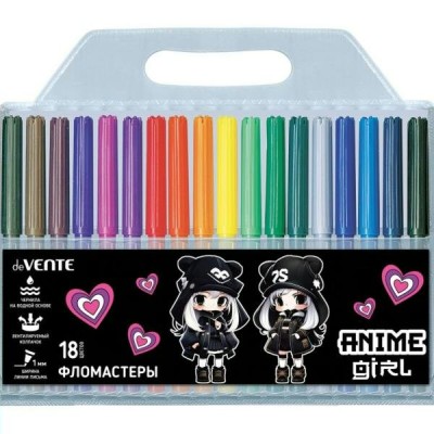Фломастеры 18 цветов Anime Girl вентилируемый колпачок, картонная коробка 5082419 deVente 24/240