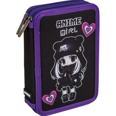 Пенал 2 отделения 21х14х5,2см Anime Gir текстиль 7012412 deVente 24/72