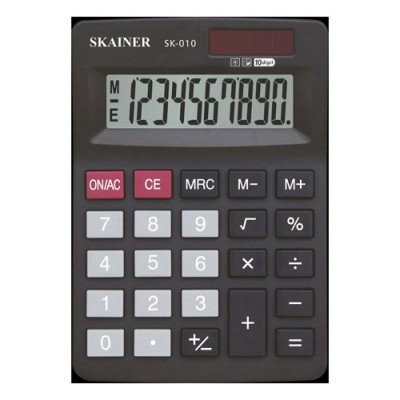 Калькулятор 10-разрядный 103х137х31мм черный, маленький настольный, 2 питания SK-010 Skainer