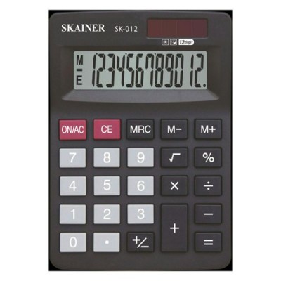 Калькулятор 12-разрядный 103х137х31мм черный, маленький настольный, 2 питания SK-012 Skainer
