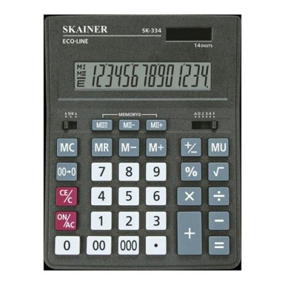 Калькулятор 14-разрядный 155х205х35мм черный, большой настольный, 2 питания, 2 памяти SK-334 Skainer