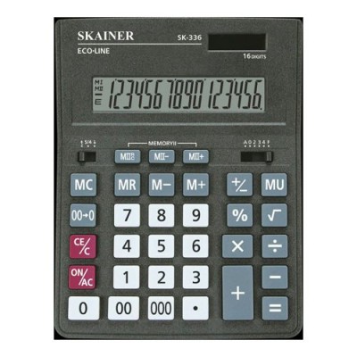 Калькулятор 16-разрядный 155х205х35мм черный, большой настольный, 2 питания, 2 памяти SK-336 Skainer