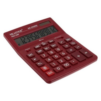 Калькулятор 12-разрядный 155х205х35мм красный, большой настольный, 2 питания, 2 памяти SK-555RD Skainer
