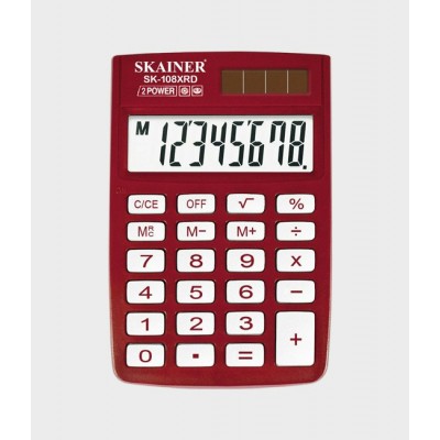 Калькулятор 8-разрядный 58х88х10мм красный, карманный, 2 питания SK-108XRD Skainer