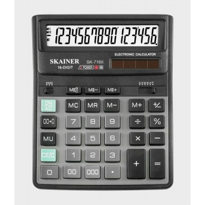 Калькулятор 16-разрядный 158х203,5х33мм черный, большой настольный, 2 питания, 2 памяти SK-716II Skainer SDC-760