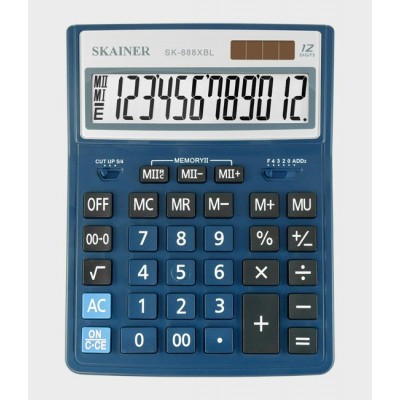 Калькулятор 12-разрядный 155х204х34мм синий, большой настольный, 2 питания, 2 памяти SK-888XBL Skainer