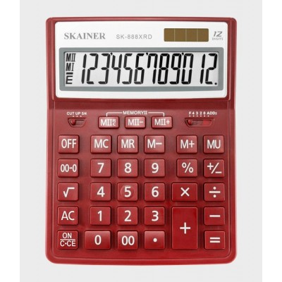 Калькулятор 12-разрядный 155х204х34мм красный, большой настольный, 2 питания, 2 памяти SK-888XRD Skainer