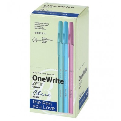 Ручка шариковая OneWrite Zefir ассорти cиняя 1мм одноразовая 20-0325/03 Bruno Visconti 50/600