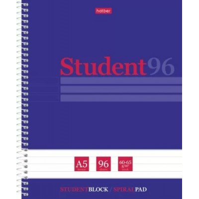 Тетрадь 96 листов А5 линия, спираль Студенту синяя, тиснение, матовая ламинация, 60г/м2 96Т5лтВ2сп Хатбер 4/48 082672