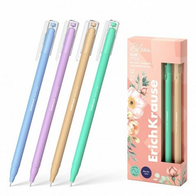 Ручка шариковая Slim Stick Pastel Bloom синяя 0,7мм 61047 ErichKrause 12/144/1728