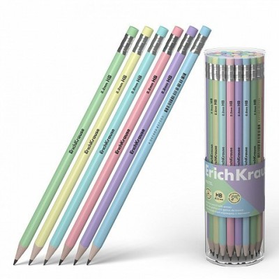 Карандаш чернографитный HB Pastel 3-гранный, заточенный, с ластиком 60720 ErichKrause 42/252