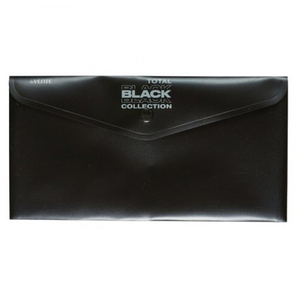 Папка конверт на кнопке 25х13см 180мкм Total Black travel-size DL непрозрачная, черная с дизайном 3071340 deVente 12/240
