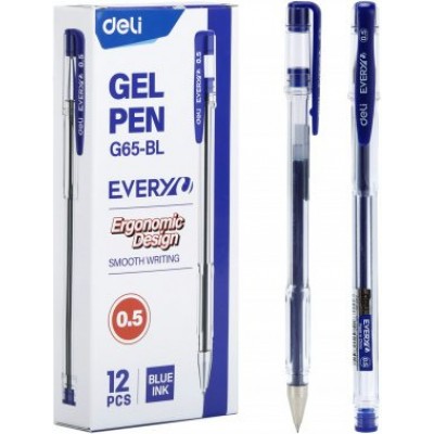 Ручка гелевая EveryU синяя 0,5мм прозрачный корпус EG65-BL  Deli