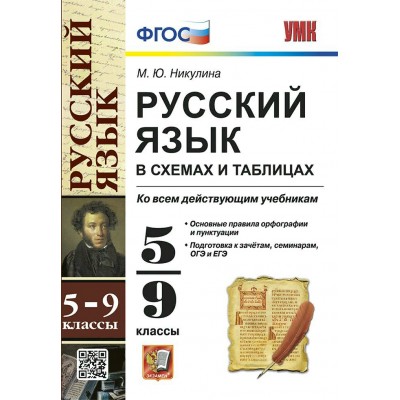 Русский язык. 5 - 9 классы. В схемах и таблицах ко всем действующим учебникам. 2022. Справочник. Никулина М.Ю. Экзамен