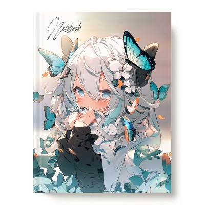 Книжка записная 64 листа А6 твердая обложка Девочка с бабочками матовая ламинация, блестки 60-65г/м2 14401-ЕАС Academy Style