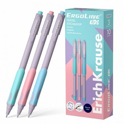 Ручка шариковая ErgoLine Kids Stick&Grip Pastel Super Glide Technology синяя 0,5мм 62037 ErichKrause 10/120/1440