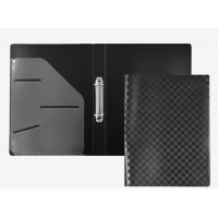 Папка 2 кольца А4 24х31х3,5см 30мм 650мкм Total Black черная, непрозрачная, фактура шахматная доска, внутренний карман 3081308 deVente 24/96