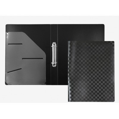 Папка 2 кольца А4 24х31х3,5см 30мм 650мкм Total Black черная, непрозрачная, фактура шахматная доска, внутренний карман 3081308 deVente 24/96