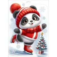 Праздник/Наклейка оформительская. Новогодняя панда на коньках/0201175/ Праздник/Наклейка оформительская. Новогодняя панда на коньках/0201175/