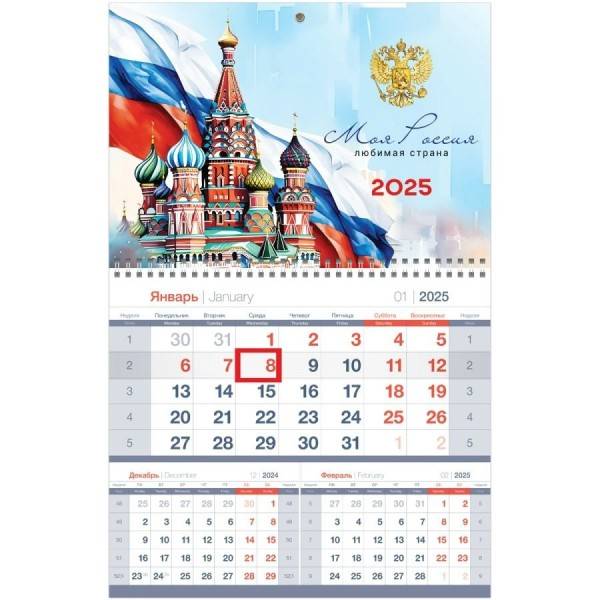 BG/Календарь настенный квартальный 1 блочный моно 2025. Premium. Россия/295 х 475/369726/