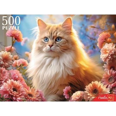 Рыжий кот Пазл 500  Кот в хринзантемах П500-0501 Россия