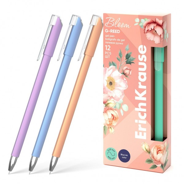 Ручка гелевая G-Reed Stick Pastel Bloom синяя 0,38мм игольчатый стержень 61299 ErichKrause