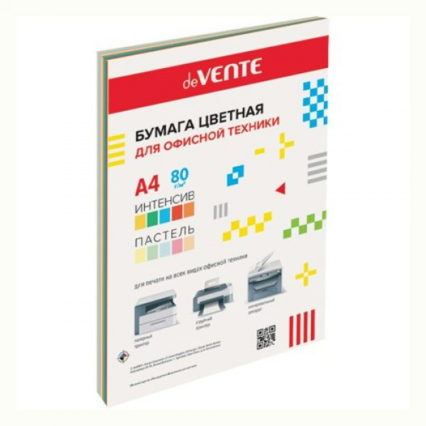 Бумага для ксерокса цветная А4 20 листов, 10 цветов (5 интенсивных, 5 пастельных), 80г/м2 2072423 deVente