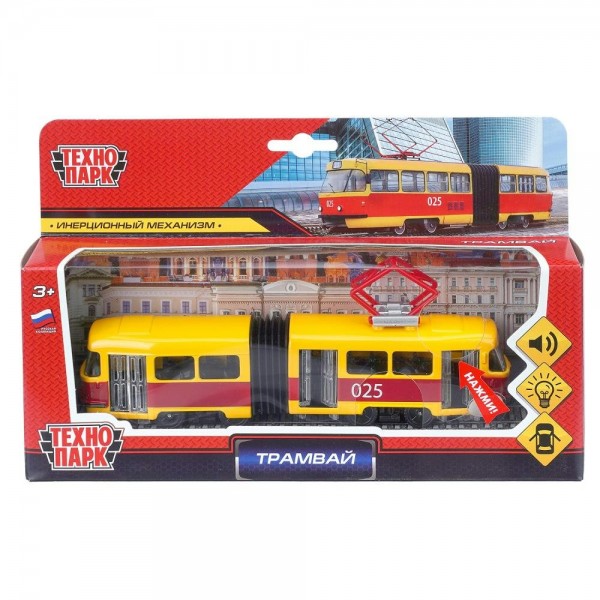 Технопарк Игрушка   Машина Трамвай с гармошкой 19 см, металл, свет, звук, инерционная SB-18-01WB(IC) Китай
