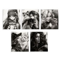 Тетрадь 48 листов А5+ клетка Девушка с котом ламинация софт-тач вельвет, 60г/м2 68540 Феникс 5/50