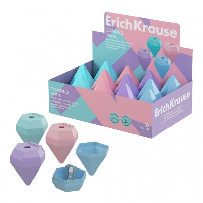 Точилка пластиковая 1 отверстие с контейнером Diamond, Pastel ассорти 60055 ErichKrause 12/192