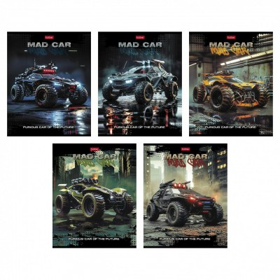 Тетрадь 48 листов А5 клетка, пластиковая обложка Mad car ассорти, 60-65г/м2 48Т5В1пл Хатбер  089963