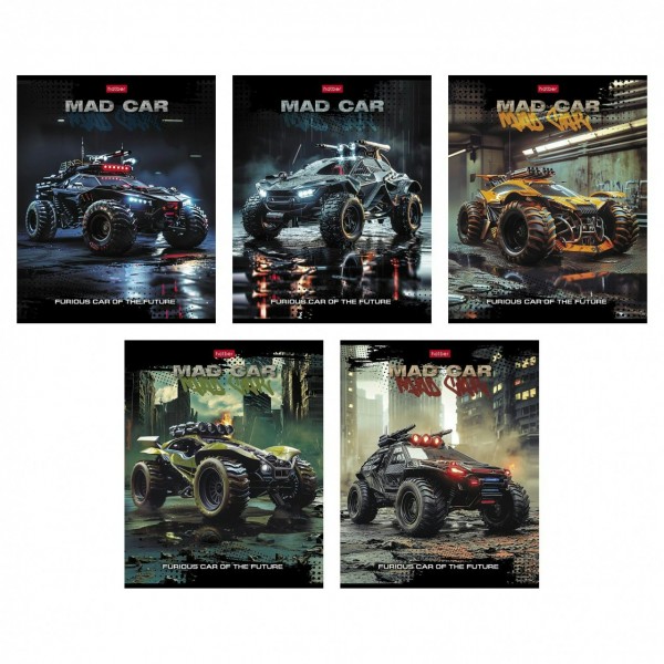 Тетрадь 48 листов А5 клетка, пластиковая обложка Mad car ассорти, 60-65г/м2 48Т5В1пл Хатбер  089963