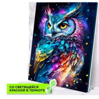 Картина по номерам холст на подрамнике 40х50 Яркая сова светящаяся краска MF0001 Молли