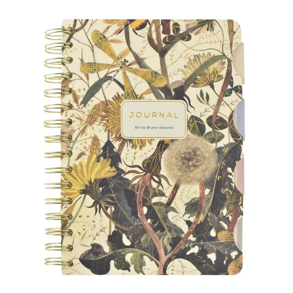 Книжка записная 120 листов А5 клетка, линия, в точку, гребень Art journal Summer Greens бежевая бумага, с разделителями, 80г/м2 3-737/06 Bruno Visconti 8/48
