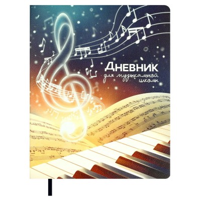 Дневник для музыкальной школы 48 листов А5+ 170х215 интегральная обложка, кожзам наппа Скрипичный ключ 80г/м2 68823 Феникс 15/30