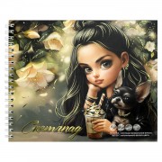 Скетчбук 30 листов А5 168х195 гребень Мулатка с собачкой жесткая подложка, тиснение фольгой, 160г/м2 70483 Феникс 5/25