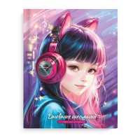 Дневник универсальный 48 листов А5+ 170х220 твердая обложка Девочка в наушниках матовая ламинация, выборочный лак, тиснение фольгой, 65г/м2 69798 Феникс