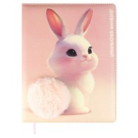 Дневник универсальный 48 листов А5+ 170х215 твердая обложка, поролон, кожзам пристин Пушистая зайка аппликация из меха, 80г/м2 69984 Феникс 15/30