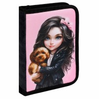 Пенал 1 отделение 13,3х20х3,5см Брюнетка с собачкой 68898 Феникс 24/48