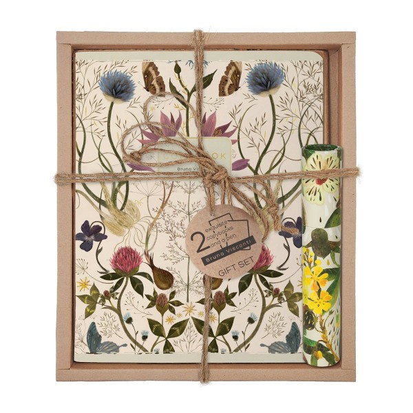 Набор подарочный тетрадь 48 листов А5 клетка Bloom flowers Symmetrical flora 2шт + ручка шариковая DreamWrite синяя 0,7мм 7-48-1277-3/1 Bruno Visconti