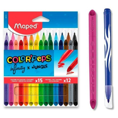 Набор канцелярских принадлежностей для рисования Colorpers фломастеры 12 цветов, карандаши цветные 15шт 984744 Maped