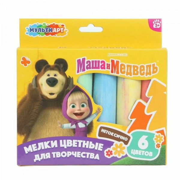 Мел цветной 6 цветов мелки цветные для творчества. Маша и медведь MEL6-127106 (48) МультиАрт