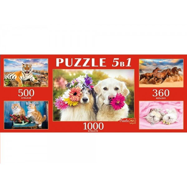Рыжий кот Пазл 2720 Artpuzzle Набор пазлов 5 в 1. Прекрасные животные ПМК-4549 Россия