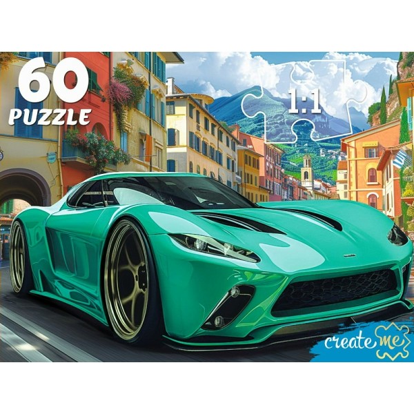 Рыжий кот Пазл 60  Зеленый спортивный автомобиль Ф60-4529 Россия