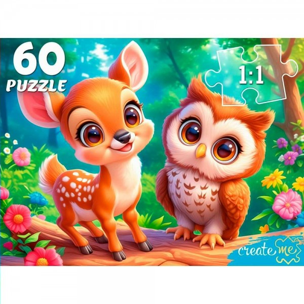 Рыжий кот Пазл 60  Олененок и сова Ф60-5991 Россия